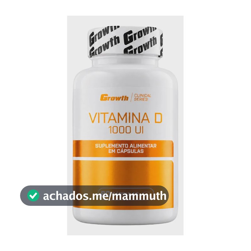 Vitamina D 1000ui 60 Caps Growth Supplements - Sem Sabor Sem Sabor