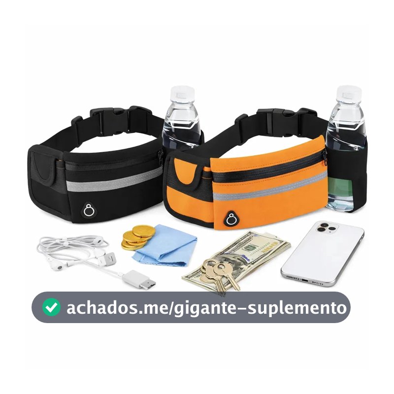 Kit 2 Pochetes Esportiva Impermeável Celular Acessórios Academia Treino Corrida Caminhada Moderna Bolsa Transversal Cintura Moda Blogueira Marca Lemon Shark Cor Preta E Laranja