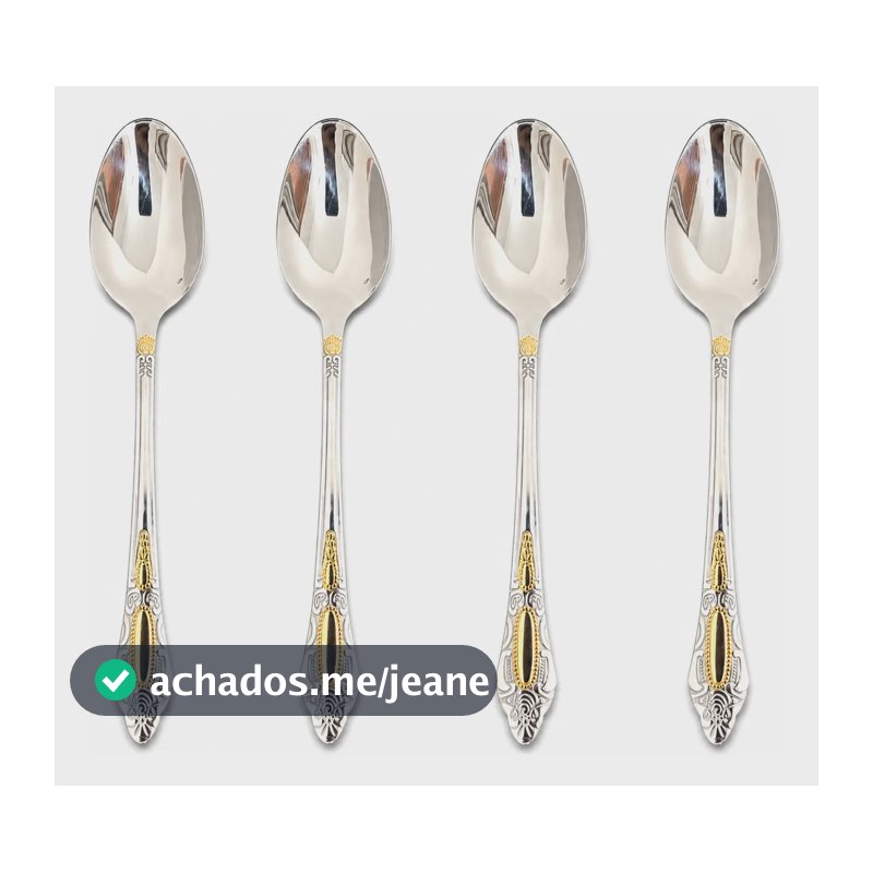 Kit 6 Colher Mesa Sopa Aço Inox Luxo Detalhes Dourado Prata Com Dourado