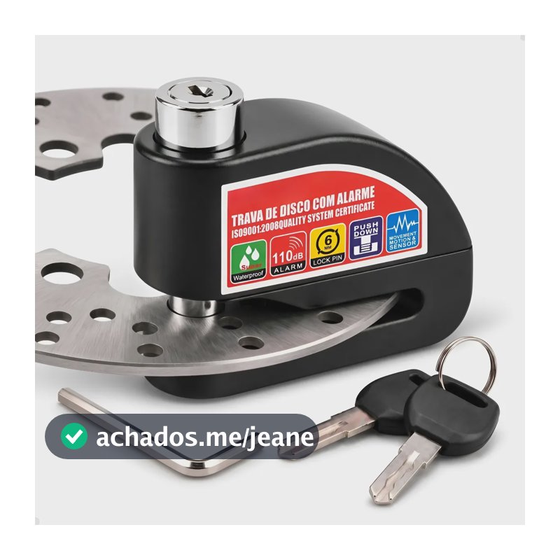 Trava Cadeado De Freio Disco Com Alarme Sonoro Para Moto Preto