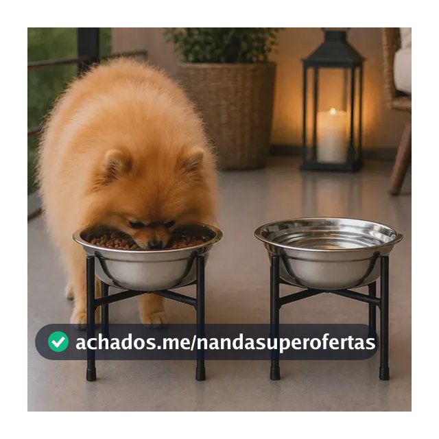 Kit Comedouro E Bebedouro Pet Caes Gatos Elevado Tigela Inox Na Inox/preto