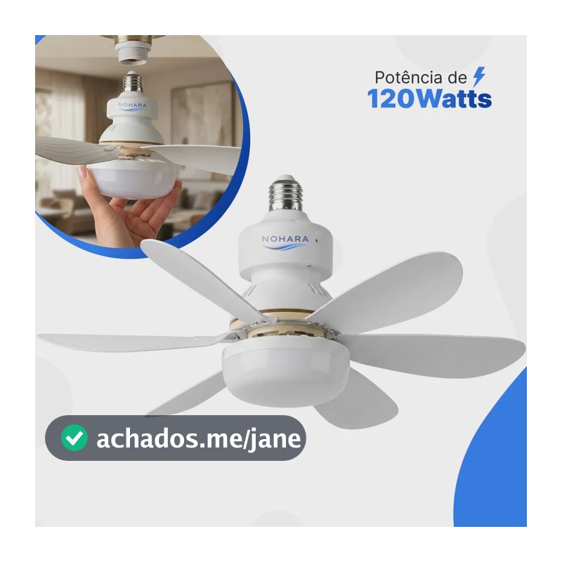 Ventlador de Teto 120W Silencioso Forte com LED, Controle e 6 Pás