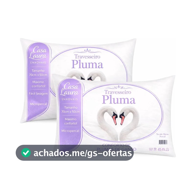 Kit 02 Travesseiro Antialérgico Pluma De Ganso 70cm X 50cm Cor Branco