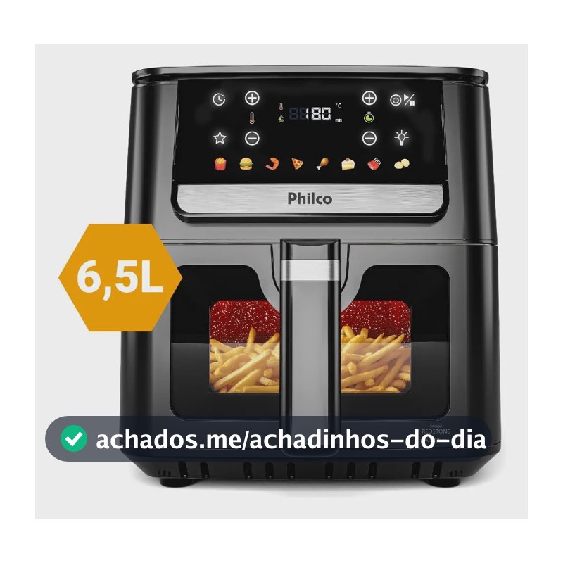 Air Fryer Philco 6,5L Visor Glass e Redstone 1700W PAF65A