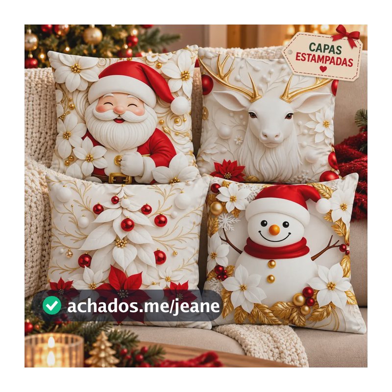 Kit 4 Capas De Almofadas Decorativas Natal Papai Noel 3d 25 Multicolor Natal 25