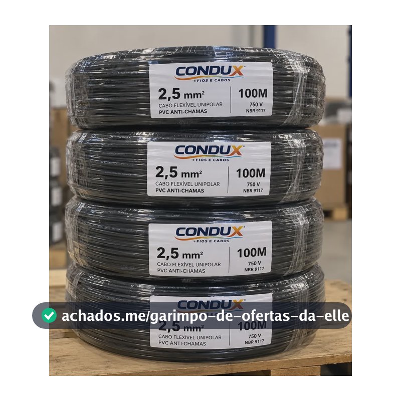 Cabo Flexivel 2,5mm Unipolar Com 100 Metros Condux 750v Preto
