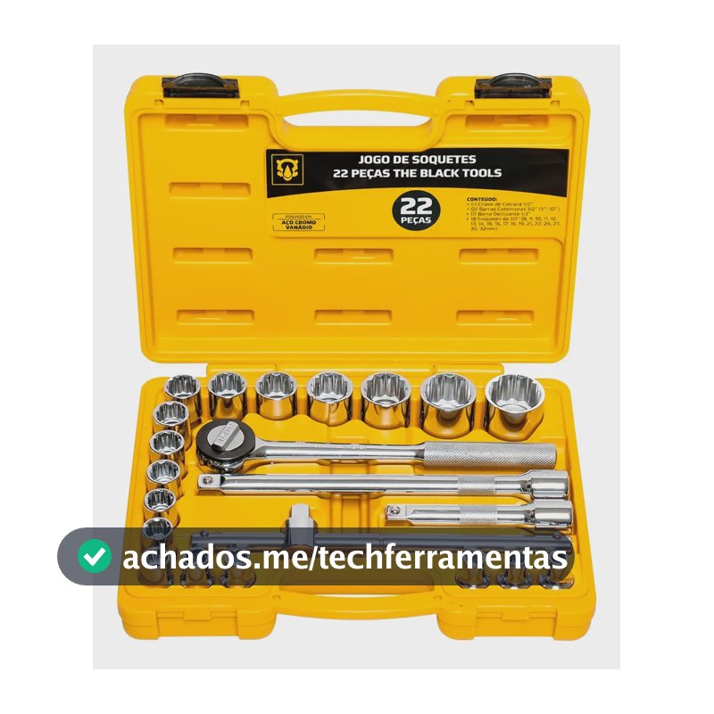Jogo Kit de Ferramentas Manuais Chave Catraca 1/2 8 a 32mm BCS022 The Black Tools Cor Amarelo