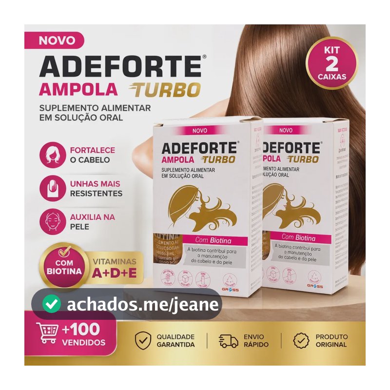 Kit 2 Adeforte Turbo Com Biotina Vitamina A D E Cabelo Pele