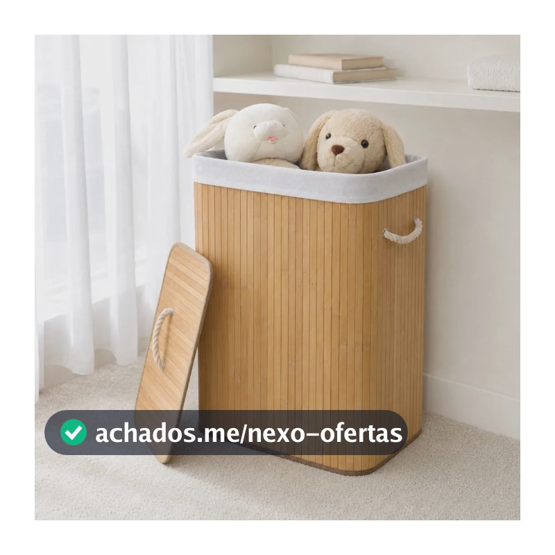 Cesto Roupa Suja Bambu Olga Casa Retangular Bege 60 cm Dobrável