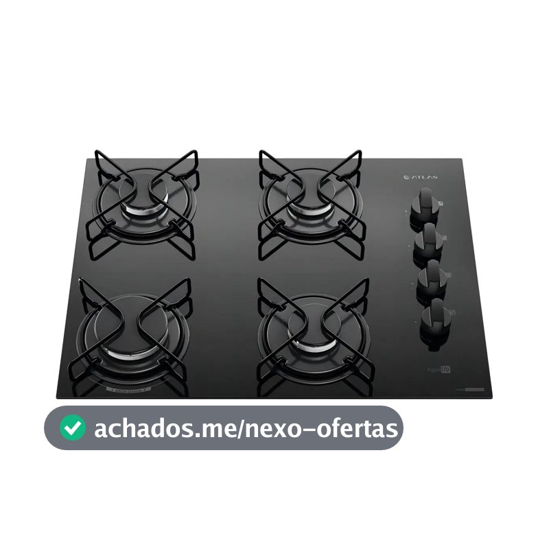 Cooktop 4 Bocas Atlas Agile Up Mesa Vidro Mega Chama Bivolt