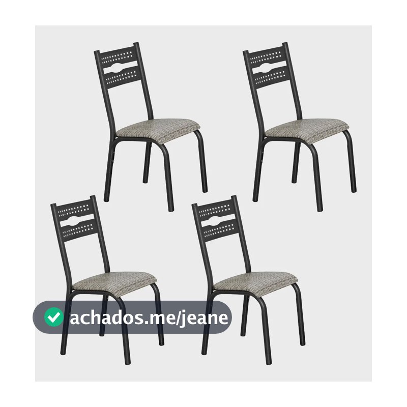 Kit 4 Cadeiras Jantar Ciplafe Luna Tubo Craqueado Preto Assento Junco Manteiga