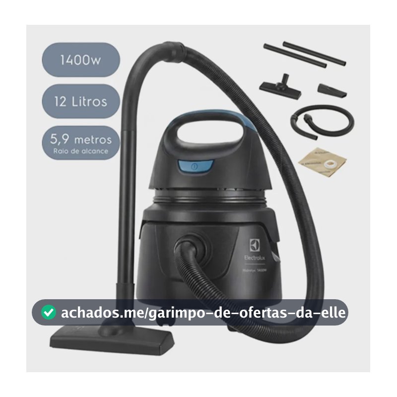Aspirador de Pó e Água Electrolux 1400W 12 Litros 5,9 raio de ação Compacto Potente Função Sopro protetor térmico AWD01