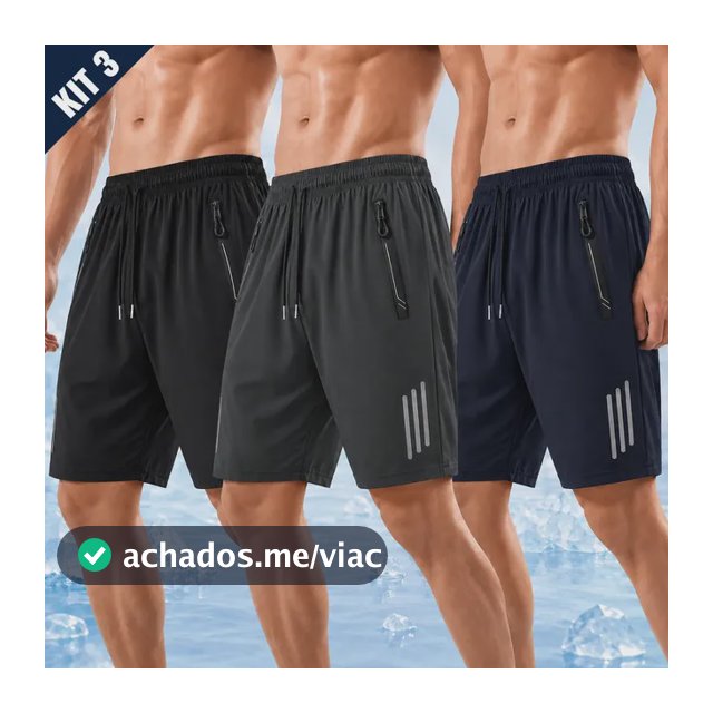 Kit 3 Bermuda Masculina Short Tactel Secagem Rápida Academia