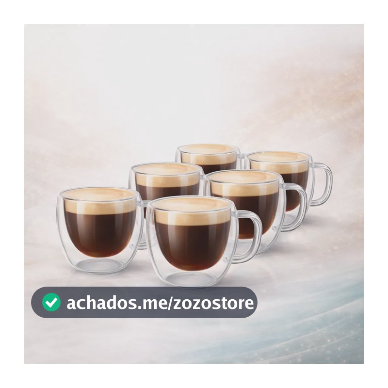 Kit 6 Xícaras Vidro Duplo Térmico Café 80ml Premium Luxo Transparente
