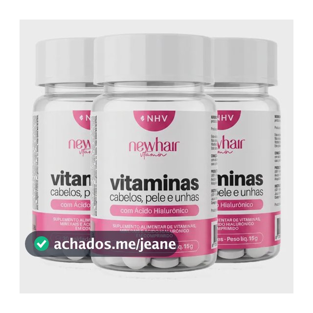 Vitamina Capilar Ácido Hialurônico New Hair 3 Potes 90 Cps Sem Sabor