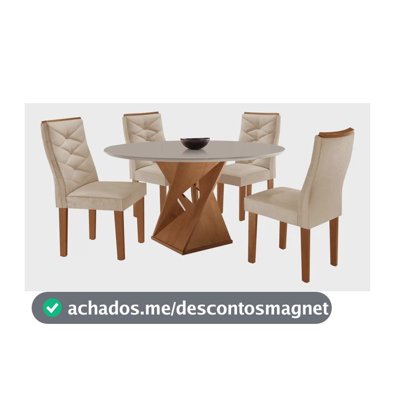 Yescasa conjunto mesa redonda com 4 cadeiras tampo mdf cinamomo/off white/suede pena