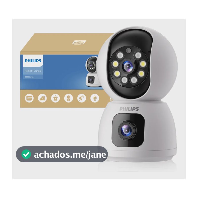Câmera De Segurança Philips Wifi Dupla Lente Full Hd 2mp Visão Noturna Colorida Infravermelha 360° Ptz Detecção Humana Áudio Bidirecional Monitoramento Remoto App Câmera Interna Ip