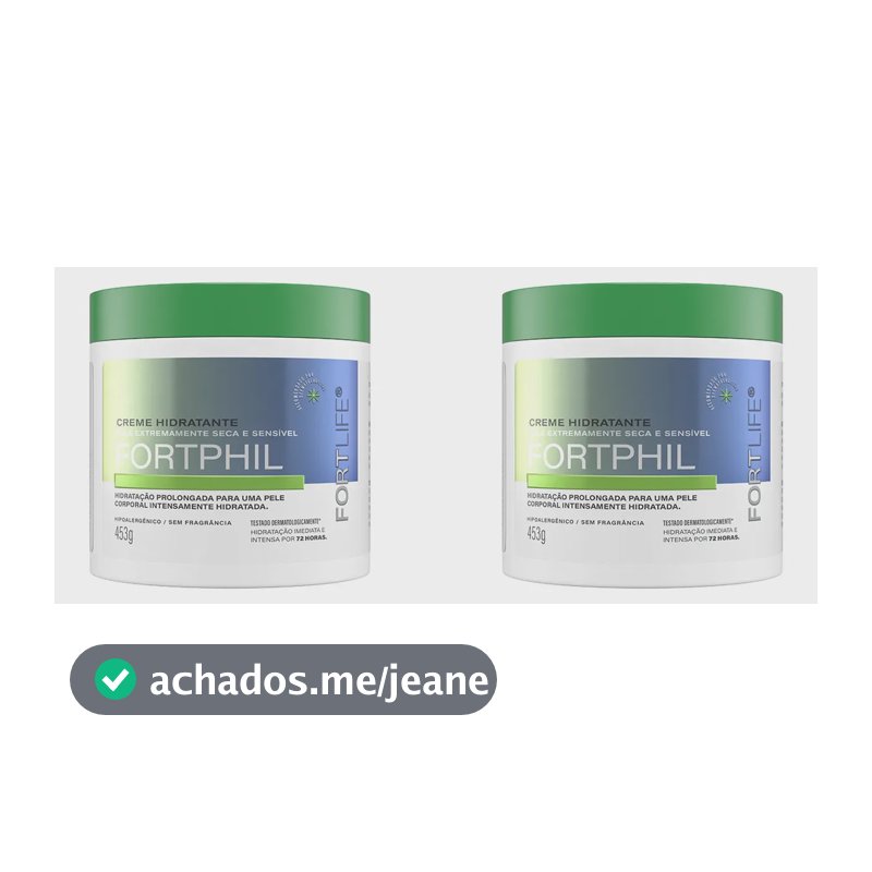Kit 2 Cremes Hidratantes Corporais Pele Seca Pele Ressecada Hidratação Intensiva 72 Horas FortPhil FortLife 453g Sem Perfume