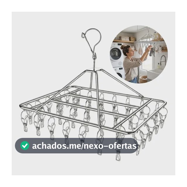 Varal Inox Suspenso 40 Prendedores Fixos Para Secagem Roupas Prata