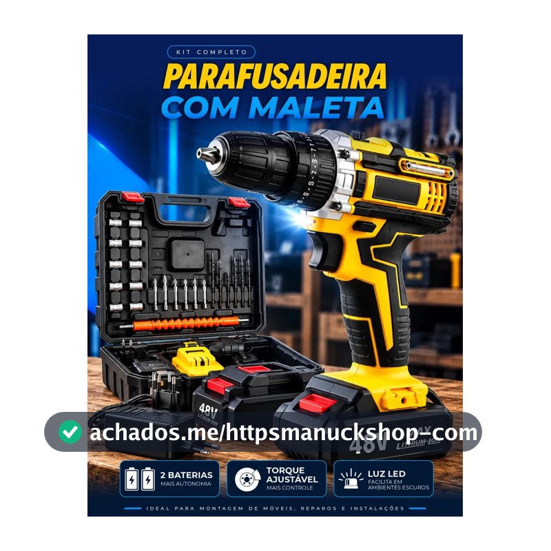 Parafusadeira Furadeira C/ 2 Baterias Maleta Kit Completo Led Eixo Flexível Vários Níveis Torque Simake