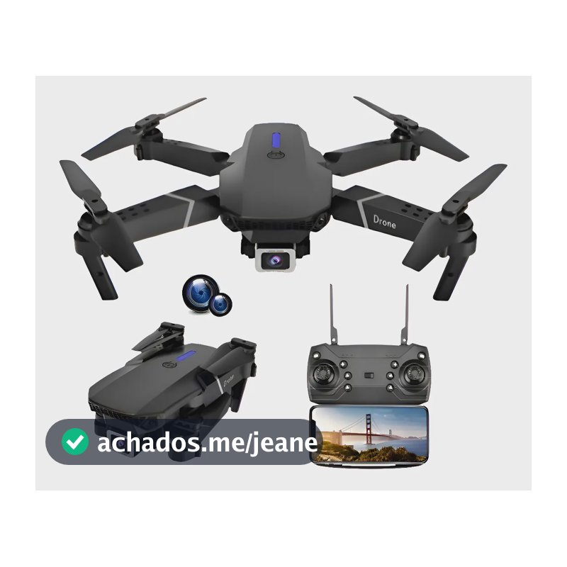 Drone E88 Com Câmera Wifi Com Case 1 Baterias + Controle Remoto Drone Preto Profssional