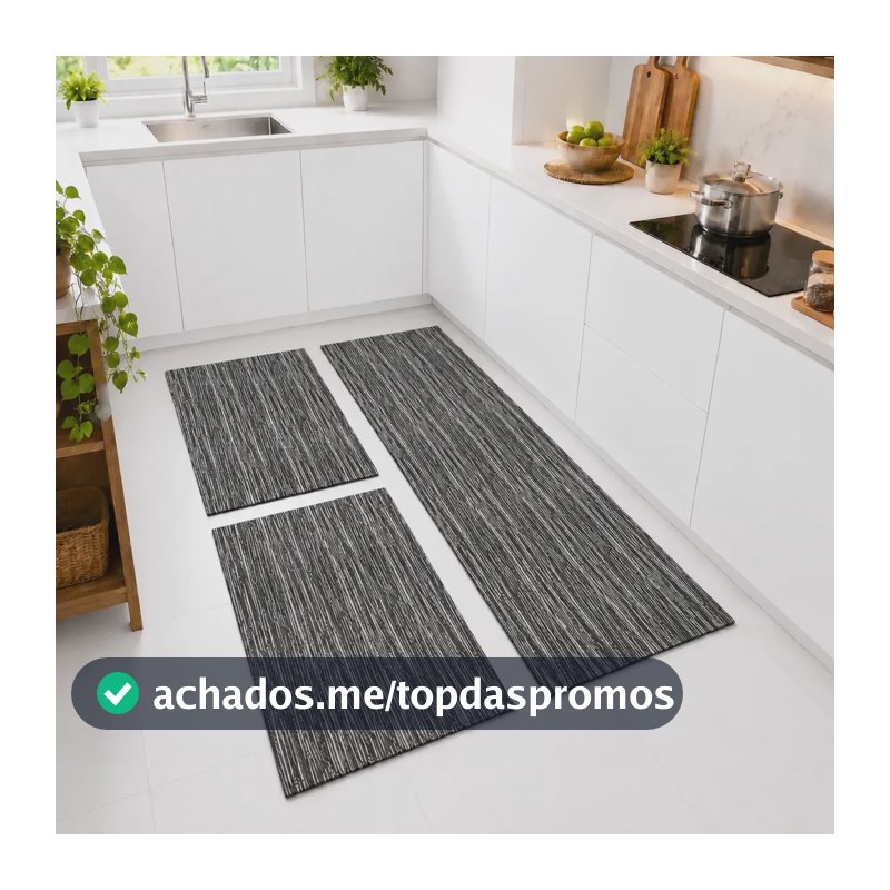 Tapete Kit Cozinha Antiderrapante Passadeira Jogo Lavável 1.4 M 45 Cm Preto