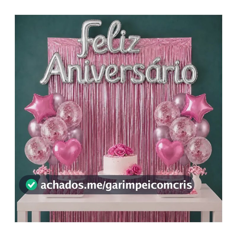 Kit Balão Feliz Aniversário Com 26 Peças Decoração Festa Cortina Letras Bexigas Rosa Claro