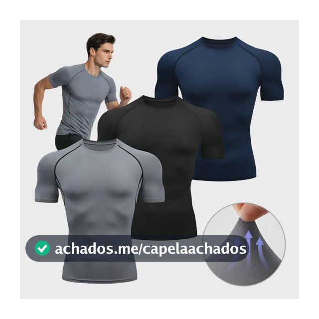 Kit 3 Camiseta Masculina Rash Guard Slim Manga Curta Térmica