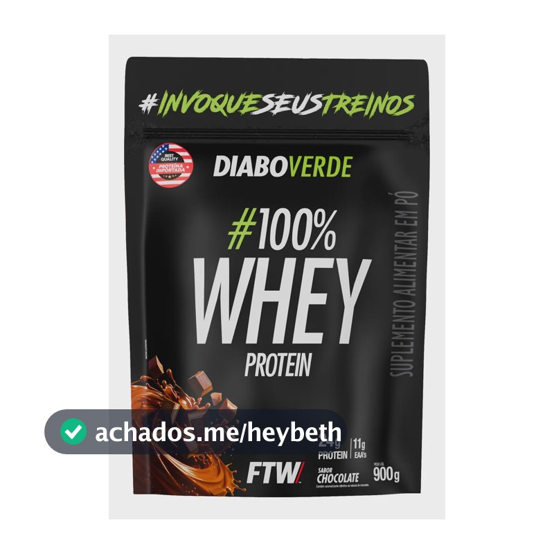 Suplemento Em Pó 100% Whey Protein Diabo Verde Sabor Chocolate Refil 900g FTW