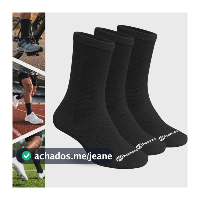 Kit 3 Pares Meias Poliamida Corrida Zhamaro Cano Alto Sport Todas Pretas Lisa G - 39 A 43