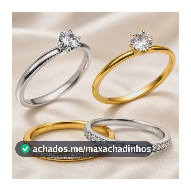 Kit 4 Anéis Aço 316l Solitário Aparador Prata Dourado
