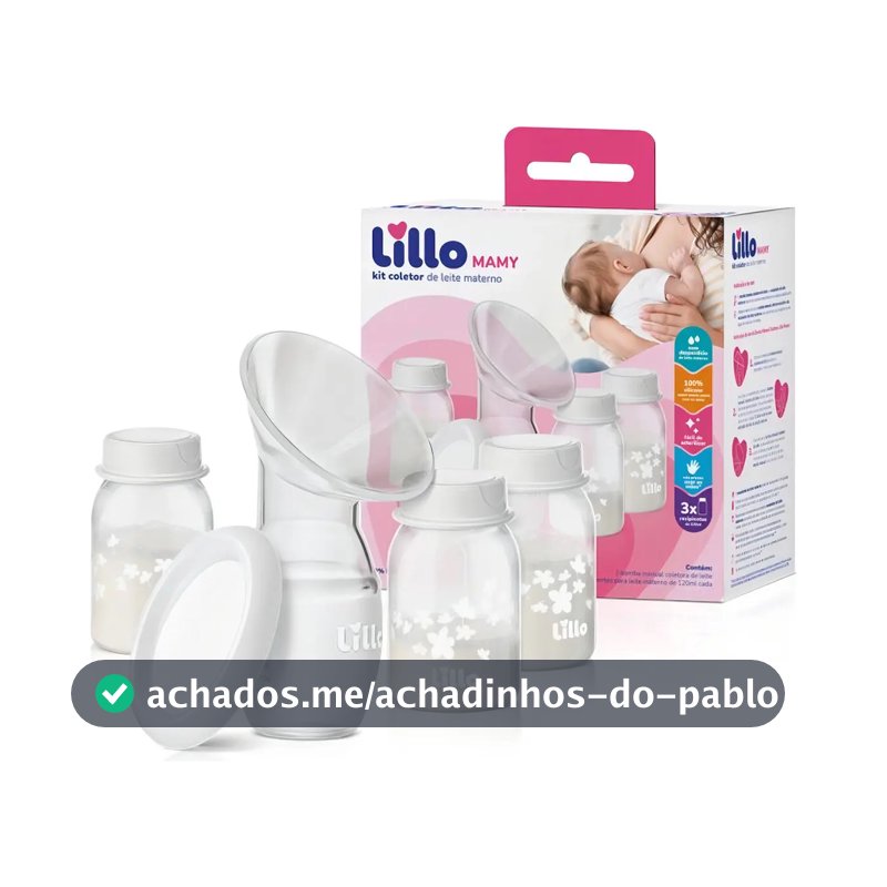 Kit Coletor de Leite Materno Lillo Silicone 3 Frascos 120ml BPA Free