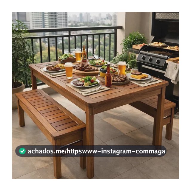 Conjunto Mesa E Bancos Churrasco Madeira Maciça Ember Madeira