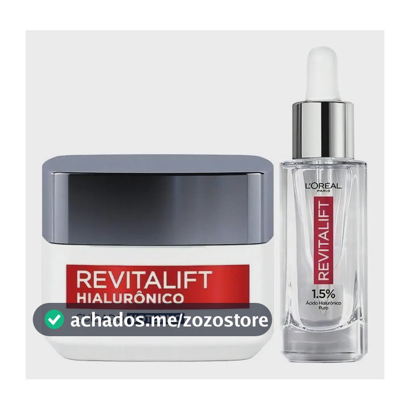 L'Oréal Paris Revitalift Hialurônico Kit Skincare Anti-Idade, com Sérum Preenchedor 30ml + Creme Facial Noturno, Ácido Hialurônico para Hidratação e Redução de Rugas 49g