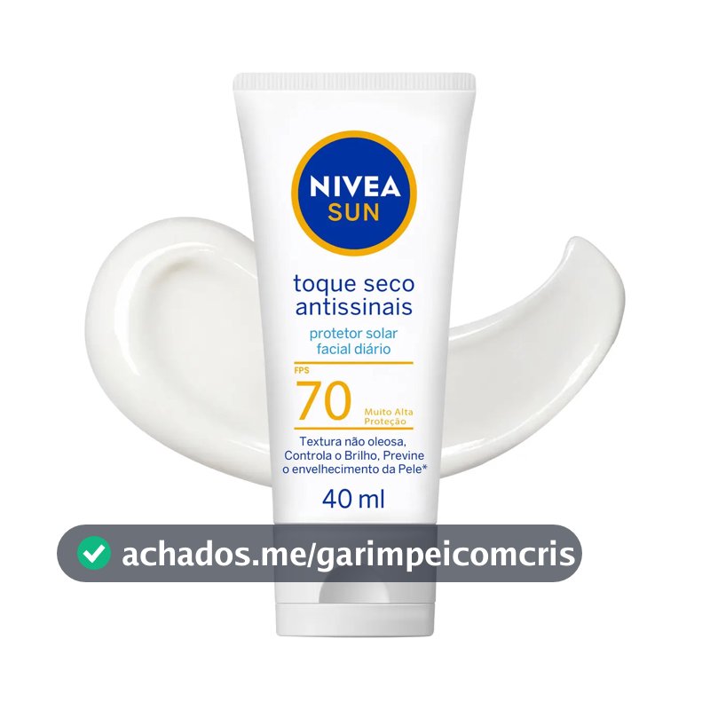 NIVEA SUN Protetor Solar Facial Toque Seco Antissinais FPS70 40ml, Alta Proteção UVA/UVB, Controla a Oleosidade, Previne Envelhecimento, Textura Leve