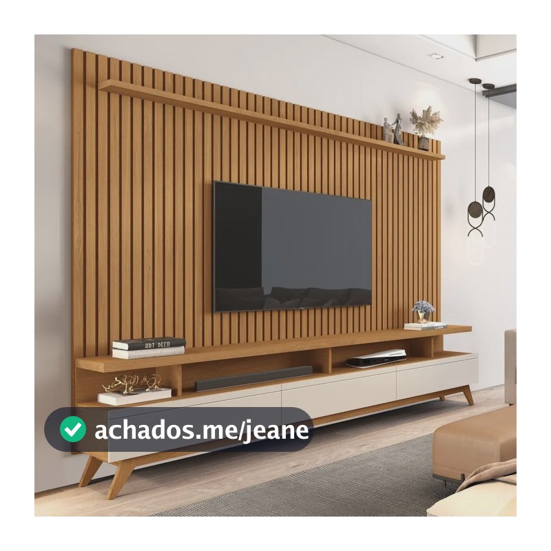 Rack com Painel Ripado Giga Móveis para TV 86'' Pés Madeira Vivare Nature/Off White