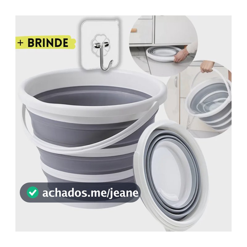 Balde Retrátil 10L Flexível Dobrável Silicone Reforçado Multiuso Compacto Pronta Entrega Cinza e Branco Óh Céus A Aletrônix