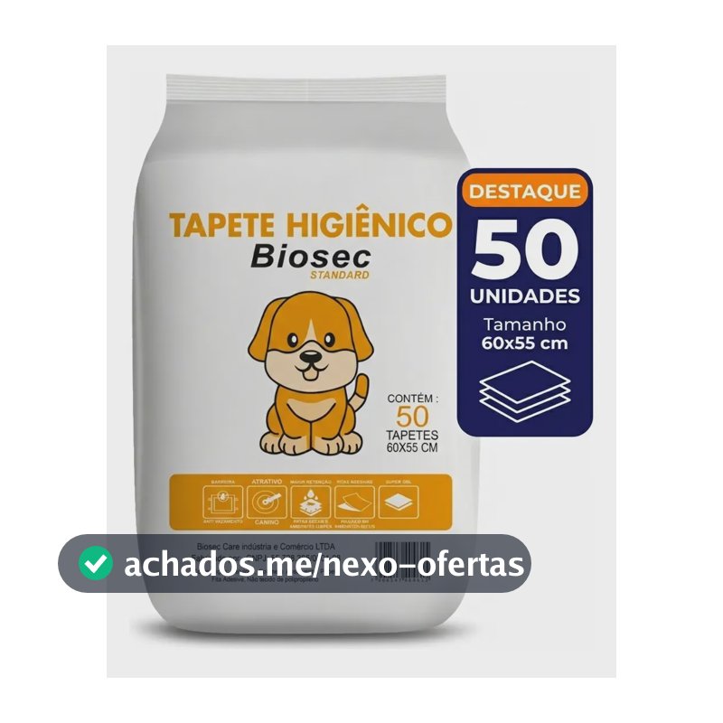 Tapete Higiênico para Cachorro 50 Unidades 60x55cm com Gel Absorvente Fralda Manta Pet Cão Com Fitas Adesivas Anti Odor Atrativo Canino