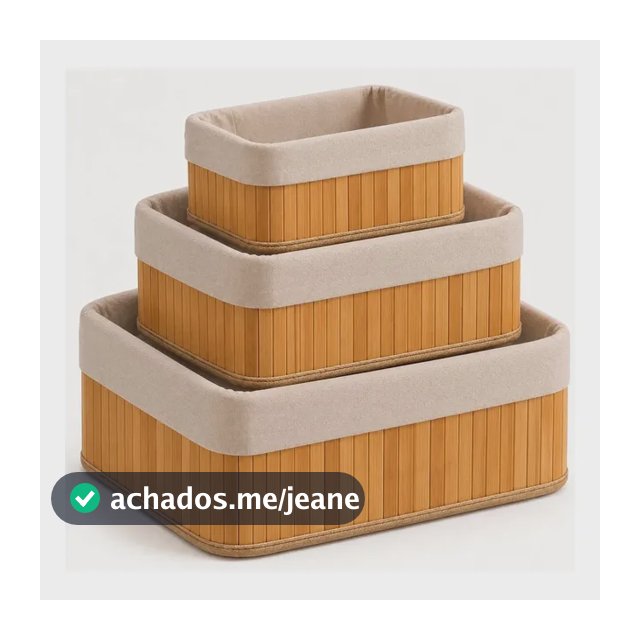 Kit 3 Cestos Organizadores De Bambu Retangulares Com Forro