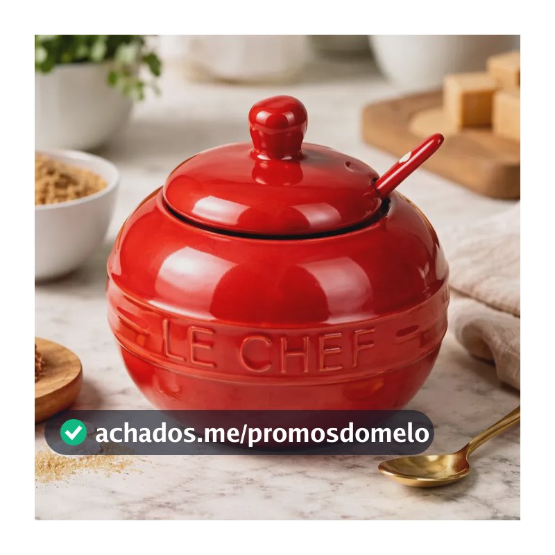Açucareiro 300ml Le Cheff Em Cerâmica Com Colher Cor Vermelho