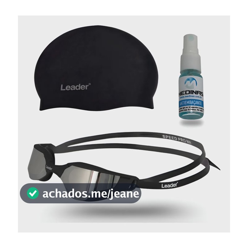 Oculos Natação Leader Speed Pro + Touca Silicone + Spray