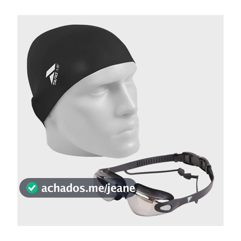 Kit Touca De Natação + Óculos Adulto Com Protetor De Ouvido Preto