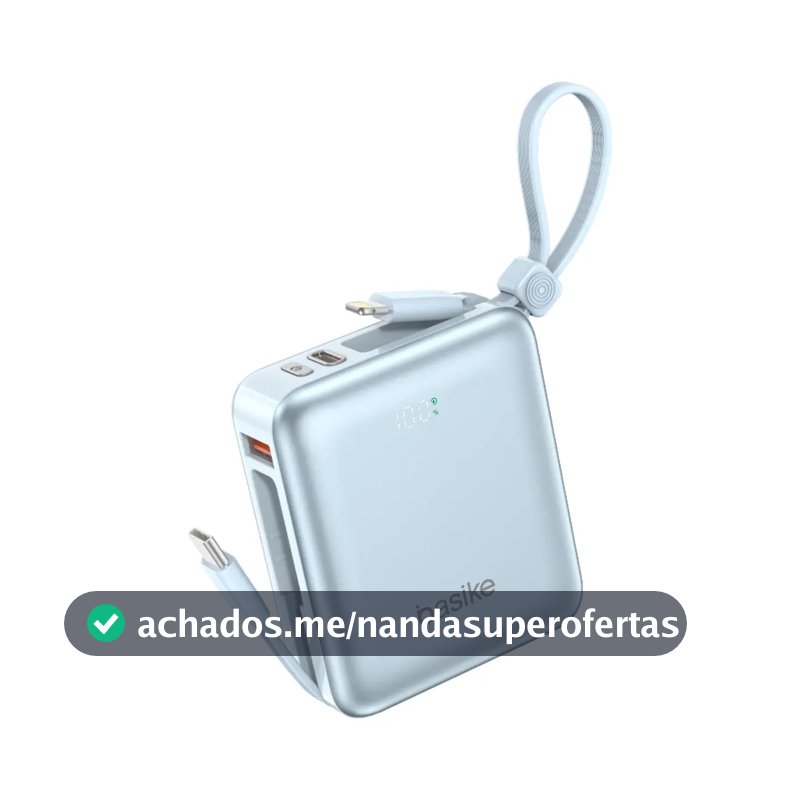 Power Bank Basike 10.000mAh Turbo com Cabo Embutido para iPhone e Samsung