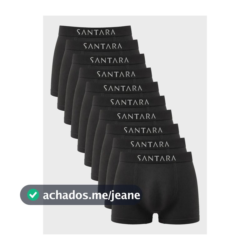 Kit Com 10 Cuecas Boxer Microfibra Sem Costura Santara Preto Liso Gg