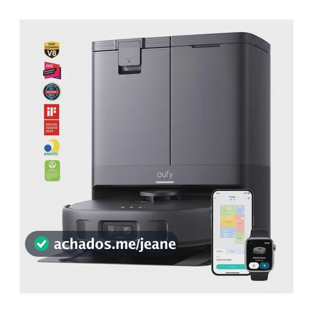 Robô Aspirador Anker eufy X10 Pro 4 em 1 Sucção 8000Pa IA Evita Obstáculos Mapeamento AI.Map 3.0 Lava Seca Esvazia Reabastece Água Escovas Antiembaraço Navegação Laser Limpeza Silenciosa Ideal Pet220V