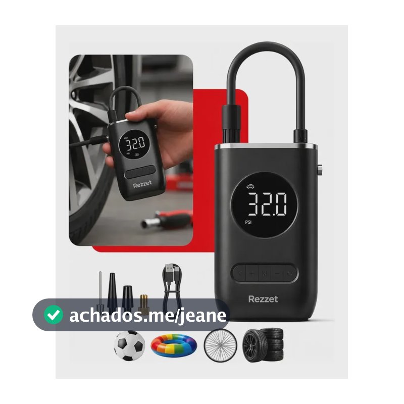 Mini Compressor Digital Rezzet Bomba De Encher Pneus Portátil Para Carro Bicicleta Motocicletas Cor Preto Com Calibrador