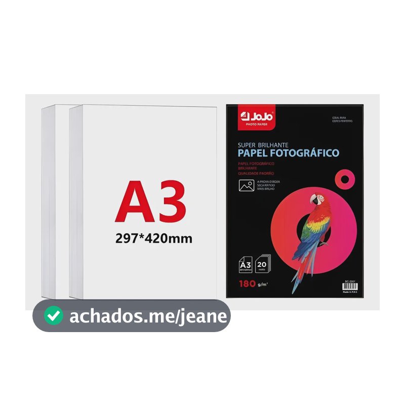500 Folhas Papel Foto Glossy A3 180g Prova D´água Atacado  Branco