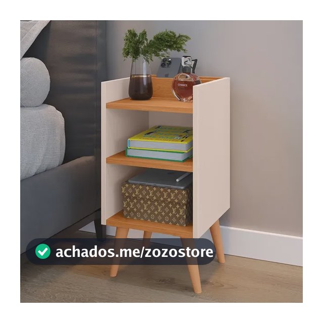 Criado Max Mudo Com Pés Retrô Porta Celular Nichos Compacta Acabamento Brilhante Cor Off White/cinamomo