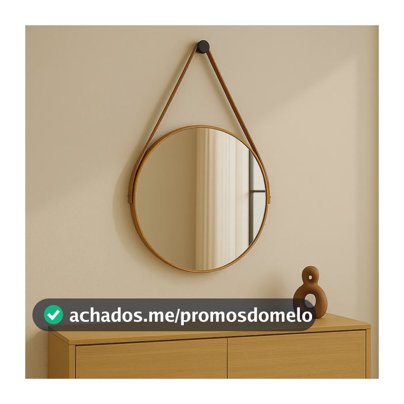 Espelho Redondo 40cm Alça Banheiro Lavabo Sala Quarto Hall Caramelo
