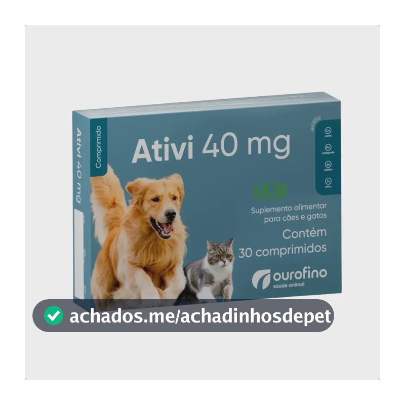 Ativi 40mg Suplemento Cães/Gatos 30 Comprimidos Colágeno Articulações Ourofino